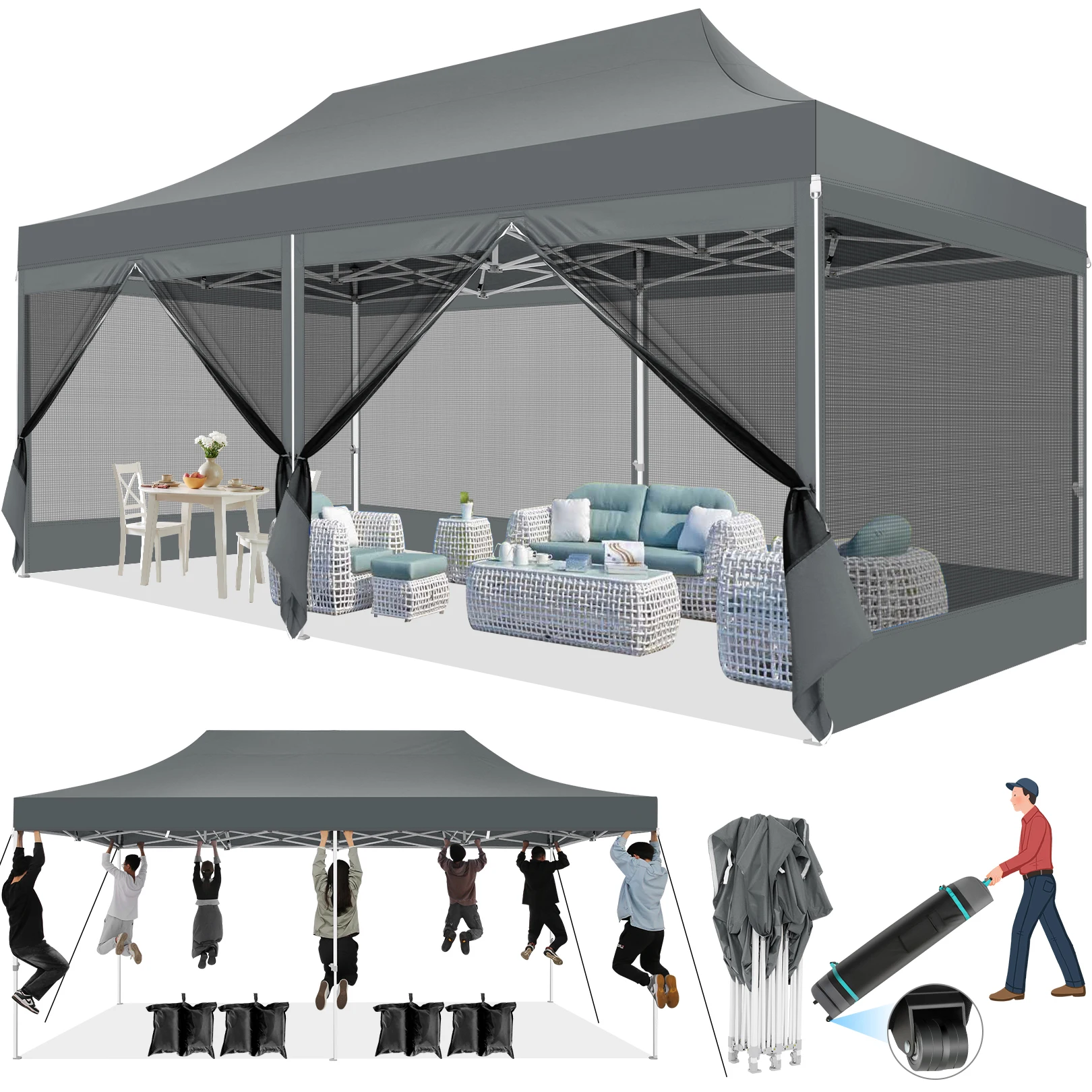 10x20 Heavy Duty Pop Up Canopy Tent, 6 Sidewalls, - Image 7
