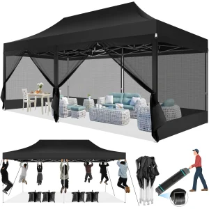 10x20 Heavy Duty Pop Up Canopy Tent, 6 Sidewalls, - Thumbnail Image 4