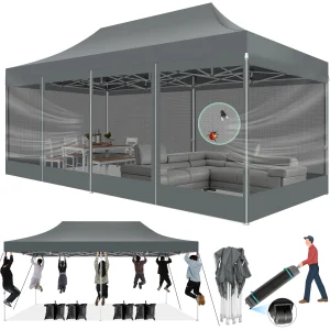 10x20 Heavy Duty Pop Up Canopy Tent, 6 Sidewalls,