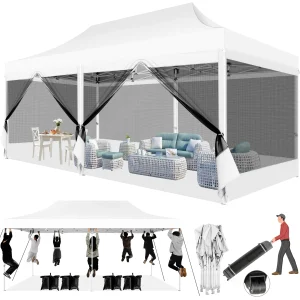 10x20 Heavy Duty Pop Up Canopy Tent, 6 Sidewalls, - Thumbnail Image 6