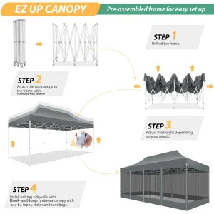 10x20 Heavy Duty Pop Up Canopy Tent, 6 Sidewalls, - Thumbnail Image 2