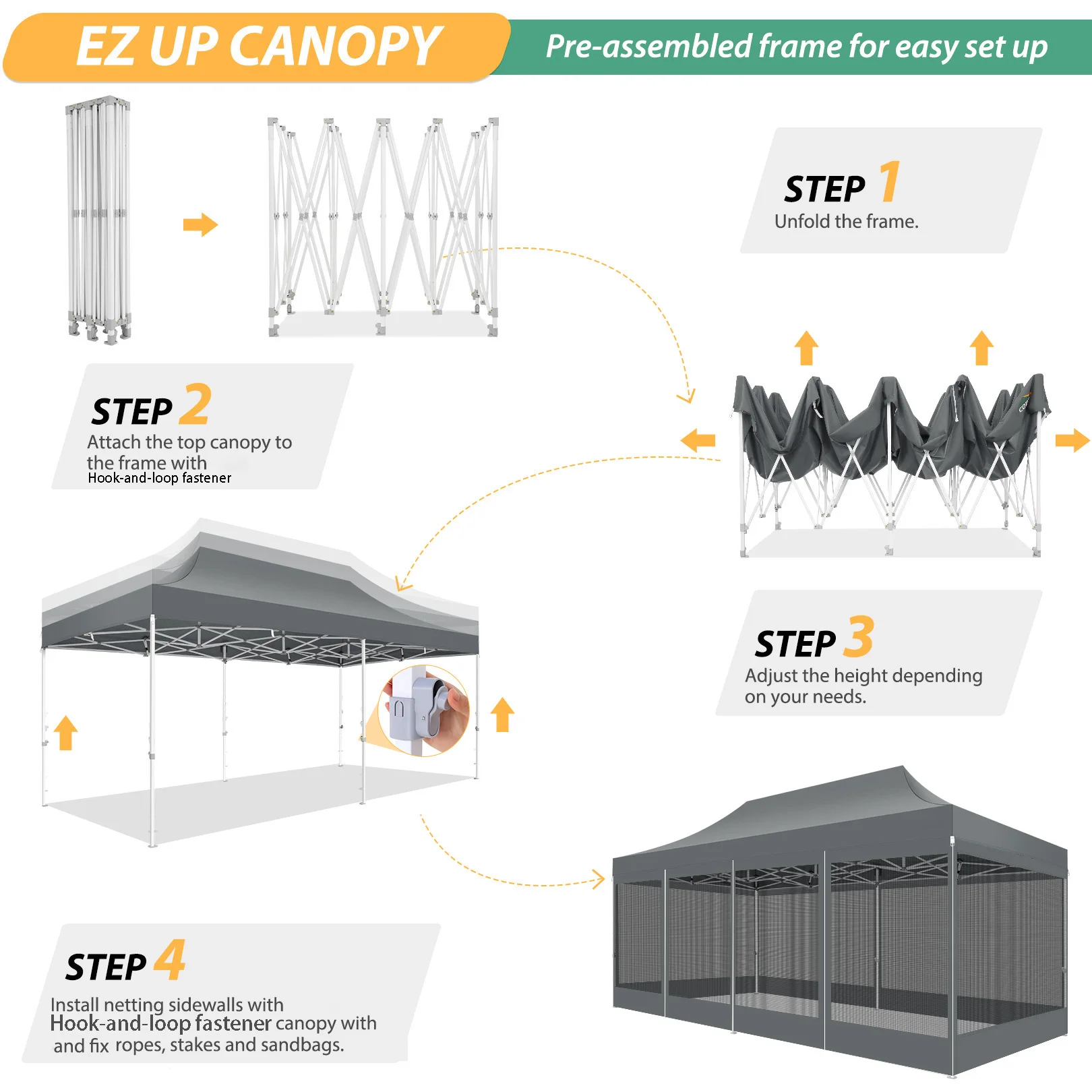 10x20 Heavy Duty Pop Up Canopy Tent, 6 Sidewalls, - Image 2
