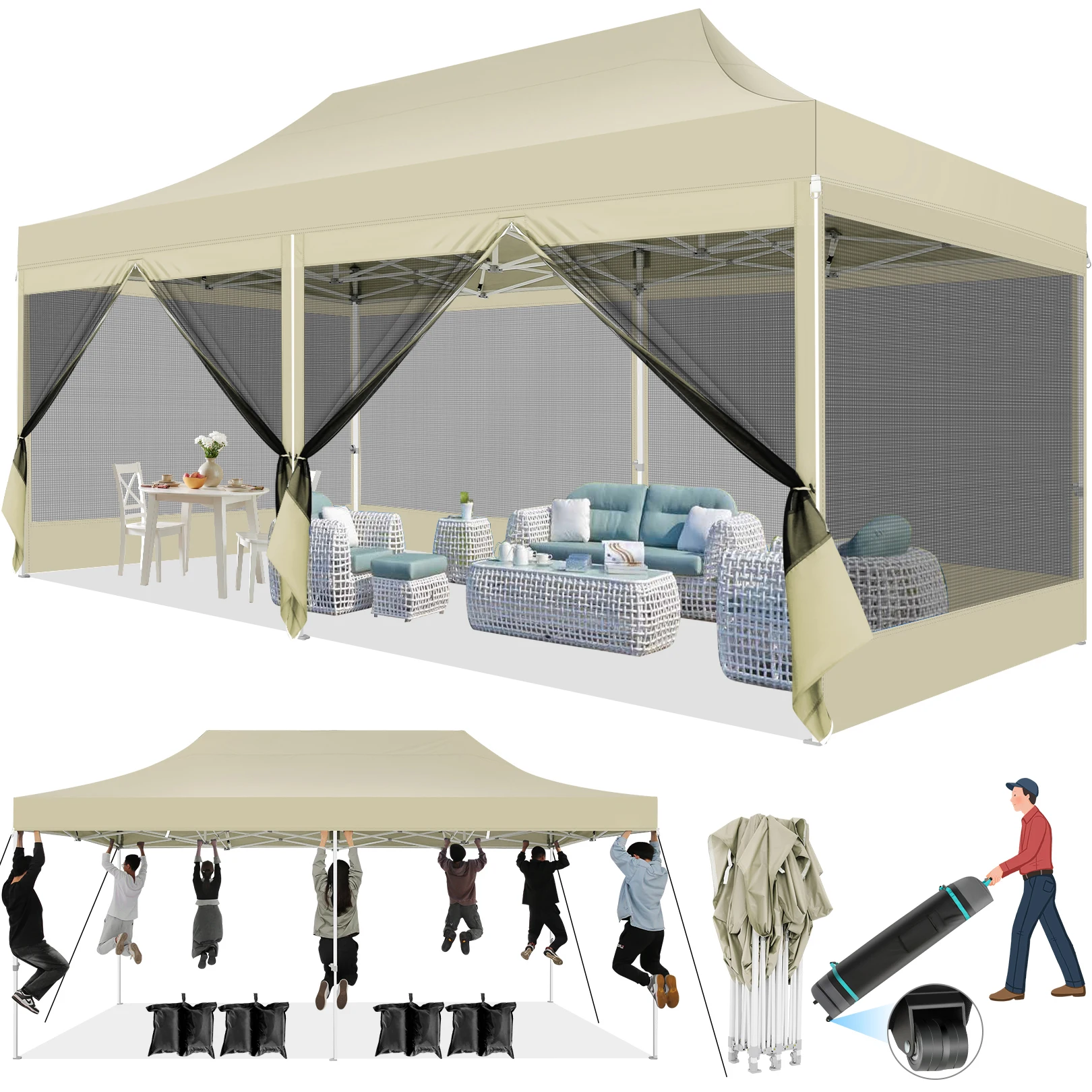 10x20 Heavy Duty Pop Up Canopy Tent, 6 Sidewalls, - Image 5