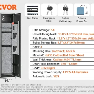 3-8 Rifles Gun Safe w/ Digital Keypad & Lock Gun Storage - Thumbnail Image 2
