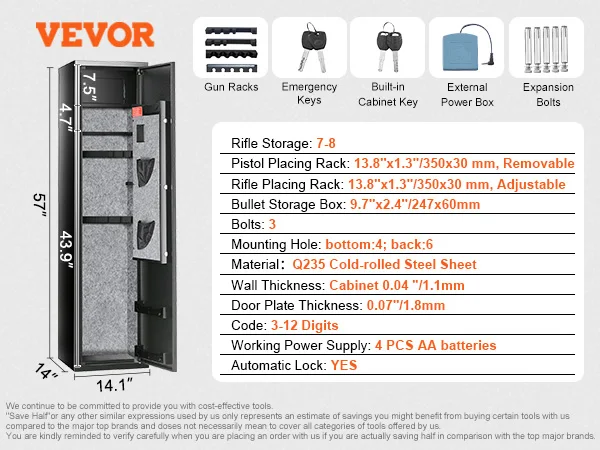 3-8 Rifles Gun Safe w/ Digital Keypad & Lock Gun Storage - Image 2