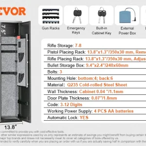 3-8 Rifles Gun Safe w/ Digital Keypad