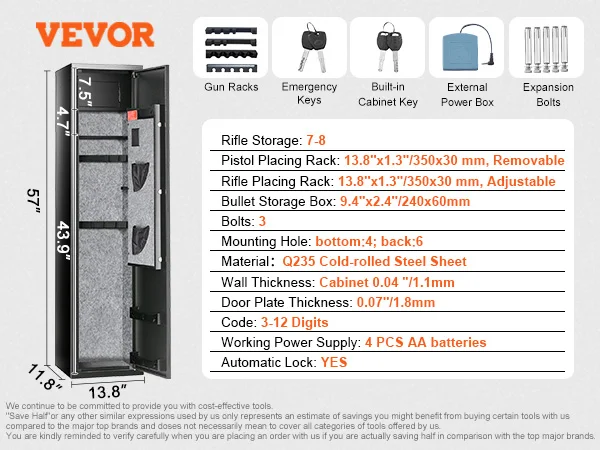 3-8 Rifles Gun Safe w/ Digital Keypad - Image 1