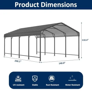 Heavy Duty Metal Carport Galvanized Shelter - Thumbnail Image 2