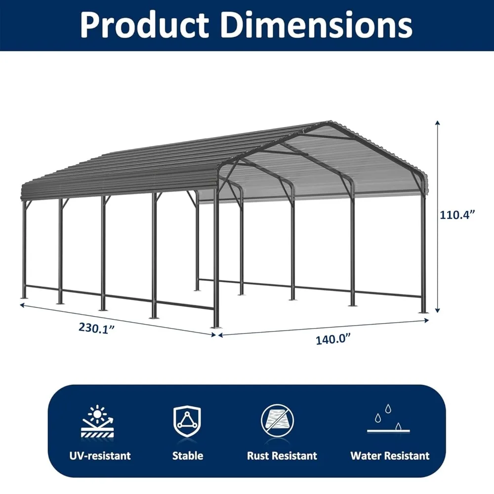 Heavy Duty Metal Carport Galvanized Shelter - Image 2