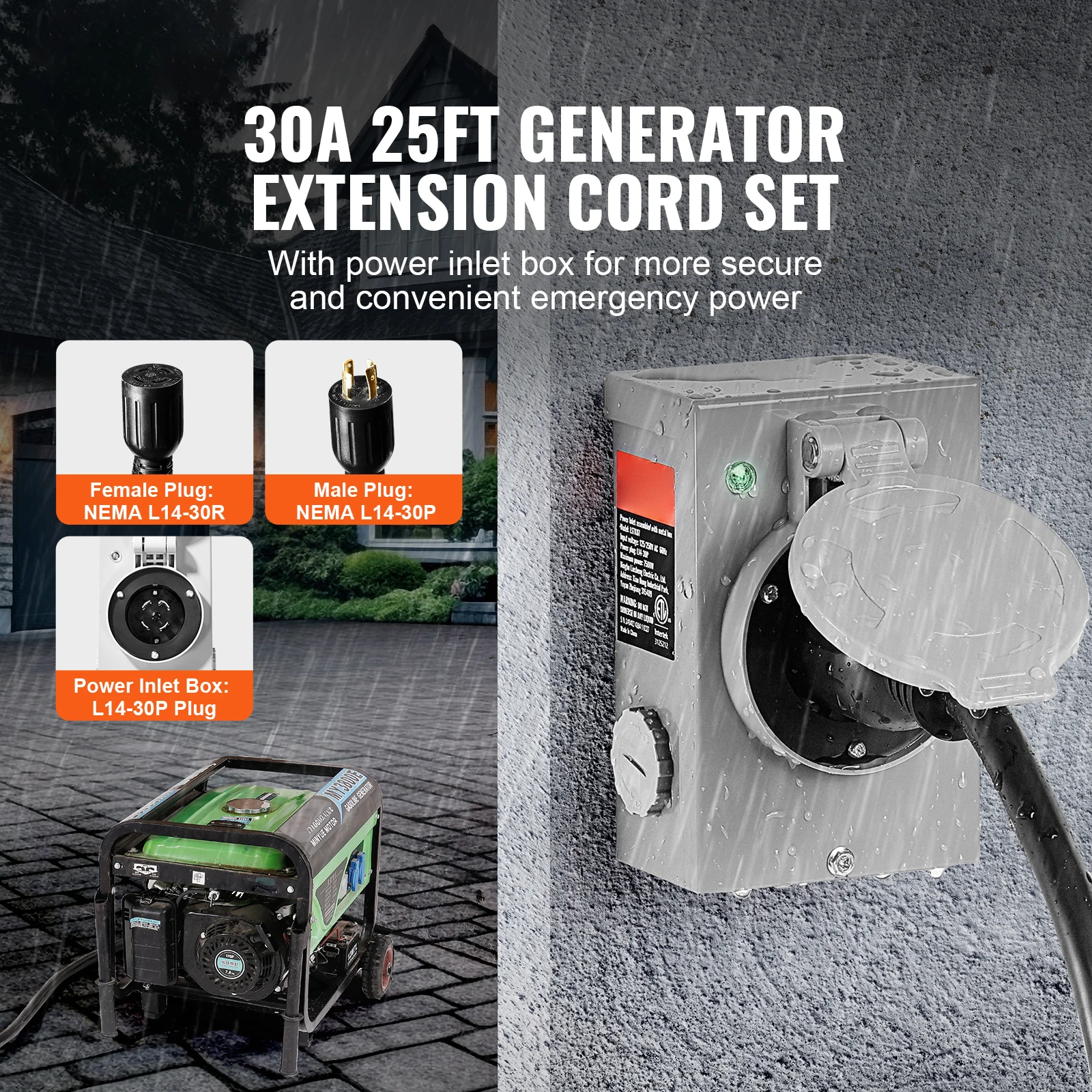 30 Amp Generator Cord and Power Inlet Box Kit - Image 2