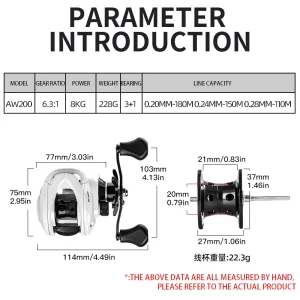 Baitcasting Reel 8KG Max Drag 6.3:1 Gear Ratio - Thumbnail Image 7
