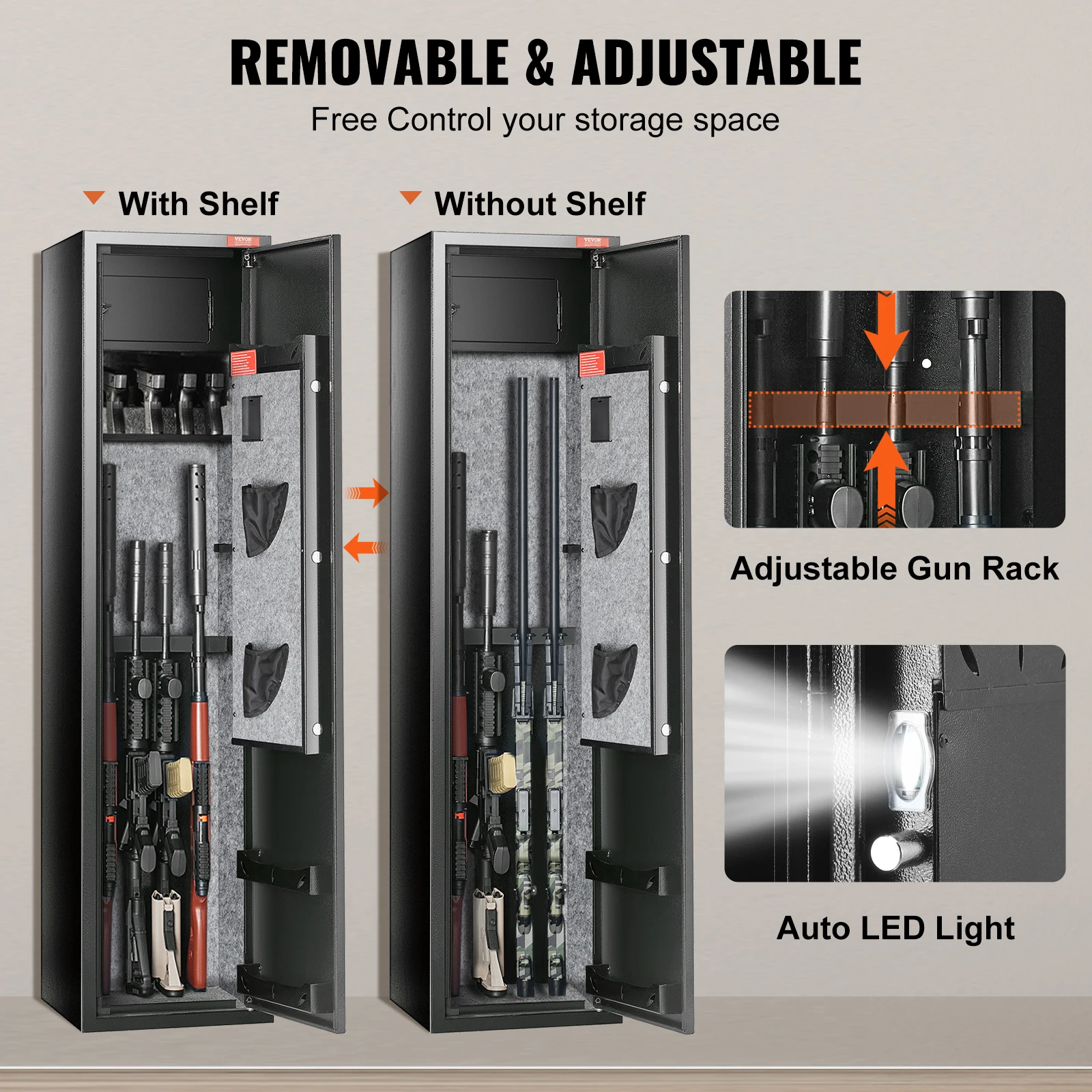 3-8 Rifles Gun Safe w/ Digital Keypad & Lock Gun Storage - Image 3