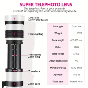420-800mm F8.3-16 Telephoto Zoom Lens(MF) + T-Mount - Thumbnail Image 2