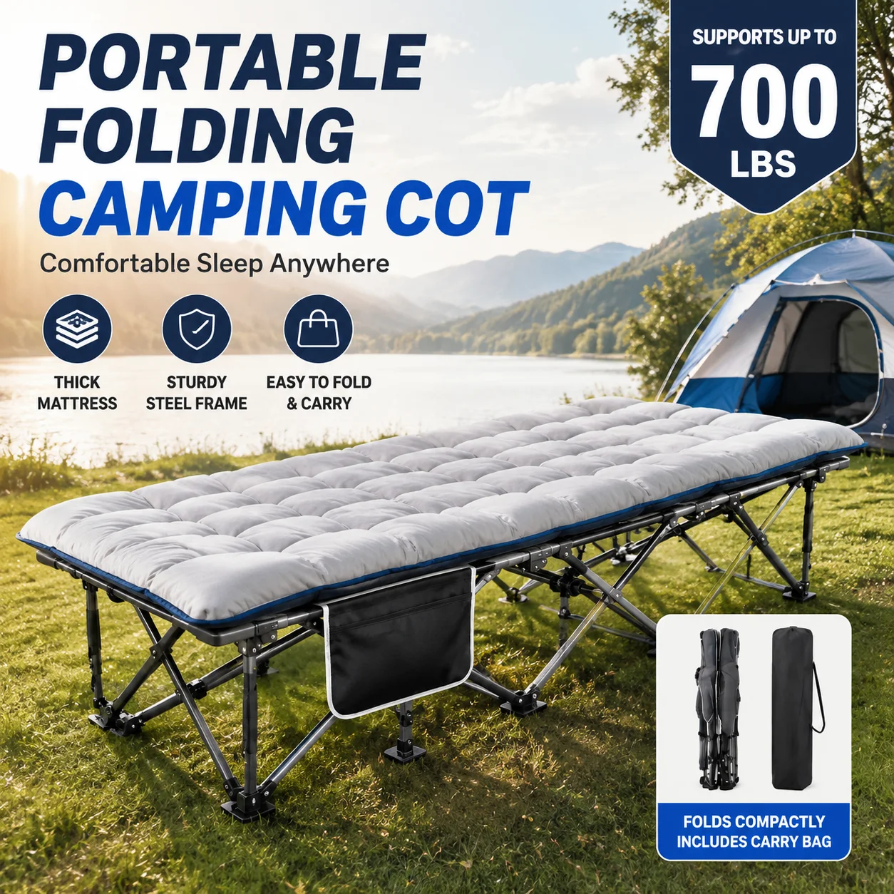 Portable Foldable Camping Cot with Thick Padded - Image 1